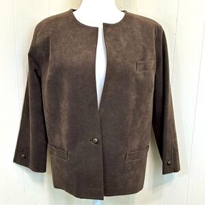 Endres Ultra Suede Brown Suede Long Sleeve Button Closure Jacket Blazer Size 16.